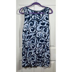 Iguana Large Blue Wave Pattern Rayon Shift Dress Tunic Sleeveless